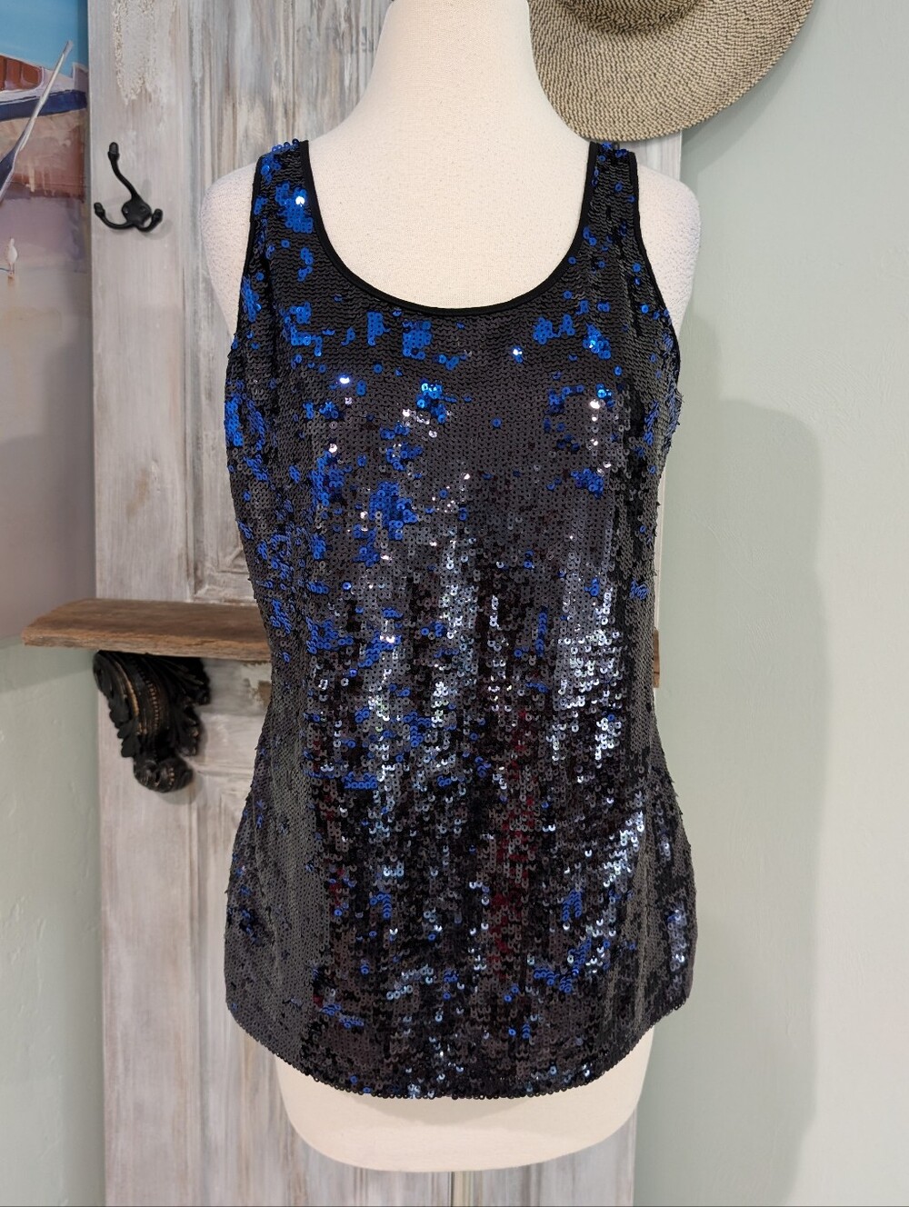 Express Black and Blue Sequin Tank Top